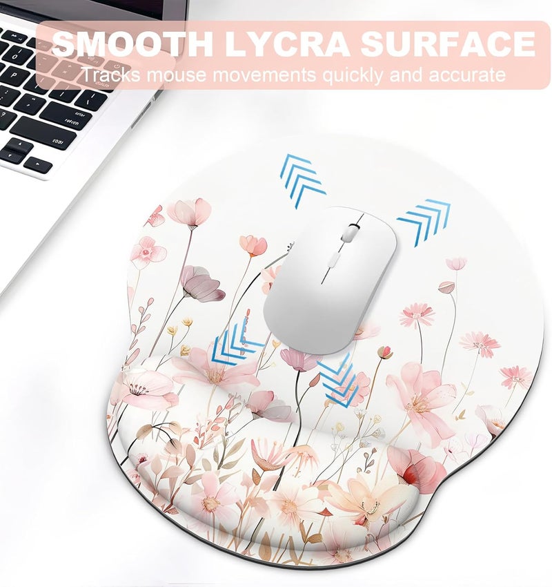 JIGOO Ergonomic Mouse Pad with Wrist Rest and Keyboard Wrist Rest, Mousepad and Wrist Rest for Computer Keyboard, Non-Slip Rubber Base, Mouse Pad Wrist Support for Gaming, Office, Pink Watercolor Flower - Image 3